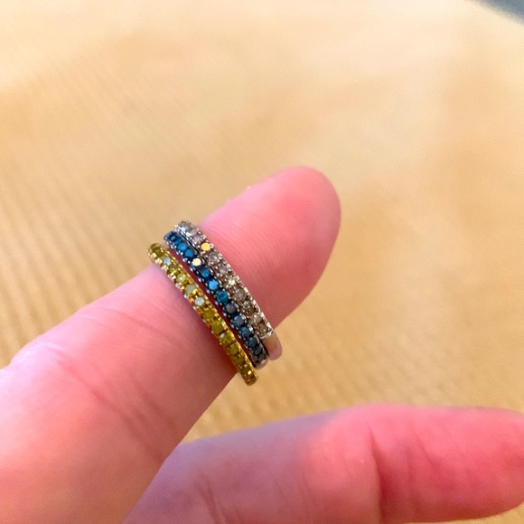 Blue Diamond, Yellow Diamond, Champagne Diamond sterling silver rings. - Picture 4 of 8